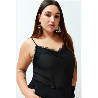 Black Stare Lacy Plaing Blacy Size Blouse TBBSS24AF00070
