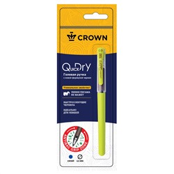 Ручка гелевая Crown "Quick Dry" с быстросохнущими чернилами и антибактериальным грипом, синяя, 0,5мм, корпус ассорти, 1 шт., блистер