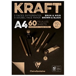 Скетчбук - блокнот 60л., А4 Clairefontaine "Kraft", на склейке, верже,черный/крафт, 90г/м2