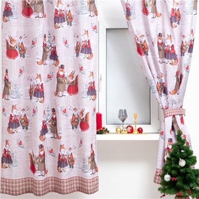 Комплект штор для кухни с подхватами Winter holidays 145×180 см-2 штуки, габардин