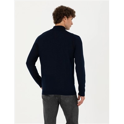 Navy Blue Slim Fit Half Fisherman воротнич