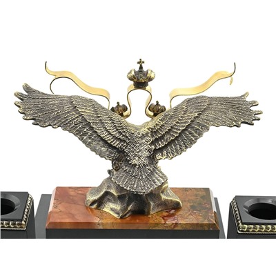 Настольный набор из яшмы "Двуглавый орел" 355*295*310мм.