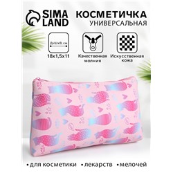 Косметичка-пенал на молнии плоская, маленькая, с рисунком «Кошки», розовая