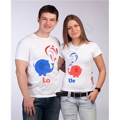 Футболки для влюбленных "Love" слоники