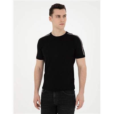 Black Slim Fit Bike Yaka Triko T -For