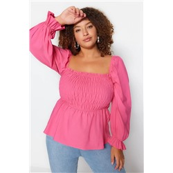 Розовый шарог из ошейниц, ткацкий блузка TBBSS23AF00035