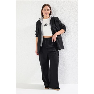 Черный груз широкий PACA Contrast Sewing Подробные брюки TBBAW25AR00024