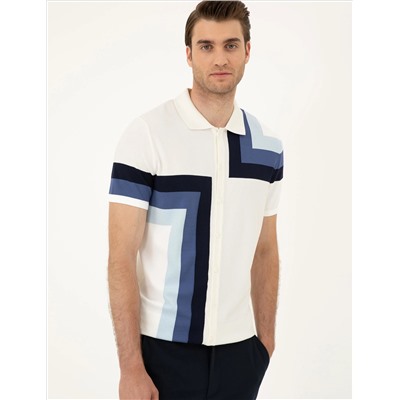 Кнопка Ecru Slim Fit с Polo Yaka Knitwear T -Fork