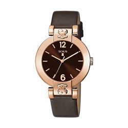 Reloj Plate Round - cuero - marrón oscuro - Ø: 33 mm