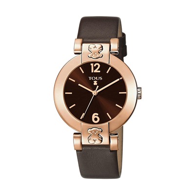 Reloj Plate Round - cuero - marrón oscuro - Ø: 33 mm