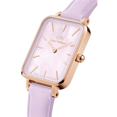 Reloj de cuarzo de piel, nácar y chapado en oro rosa - Malva