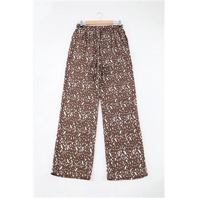 Brown Patchered Bedting Широкая нога Bürümcük вязание брюки большого размера tbbaw25ar00017
