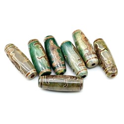 Бусины Дзи "Гуань Инь" из агата бочонок 10*30мм цв.зеленый, 1 бусина