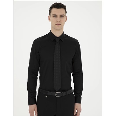 Black Slim Fit Basic рубашка с длинным рукавом
