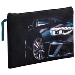 Папка для тетрадей BRAUBERG А4, 1 отделение, полиэстер, на молнии, с ручкой, Super car, 272171