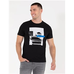 Black Slim Fit Print Print Cycling Bike T -For