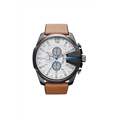 Reloj de cuarzo de piel - Camel y cromo