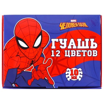 Гуашь 12 цветов по 10 мл, «Человек-паук»