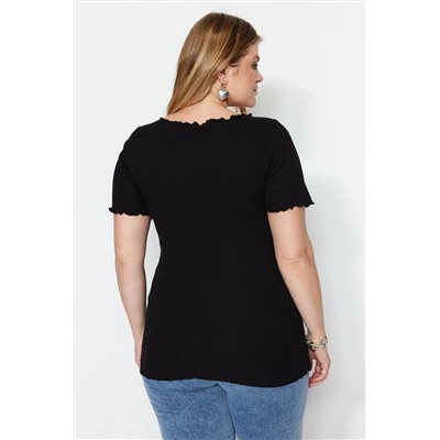 Черный валичный воротник вязание Blought Blouse TBBSS23BF00010