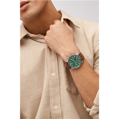 Reloj de cuarzo de piel Sullivan - Taquímetro - Camel y verde oscuro