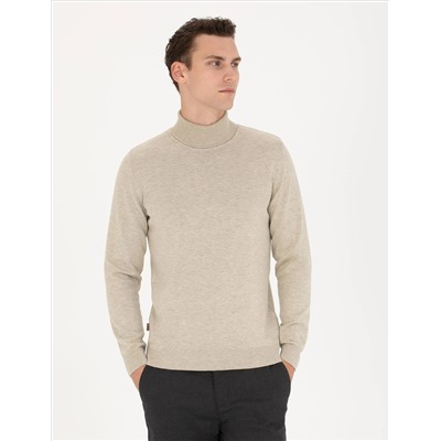 Песчанный меландж Slim Fit Fisherman воротник базовый трикотажный свитер
