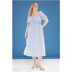 Blue Square Collar Arm Arm Midi Waff