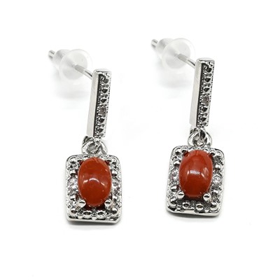 Серрьги гвоздики с яшмой красной 7*10мм, 2,2г