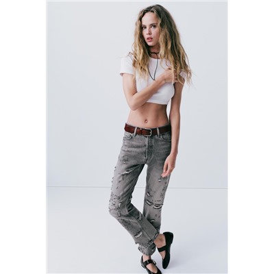 JEANS TRF RECTOS ROTOS TIRO MEDIO