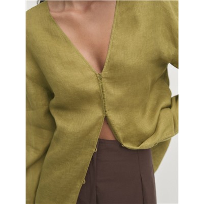 100% linen oversize blouse with low-cut back