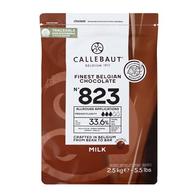 Шоколад кондитерский молочный 33.6% Callebaut №823, таблетированный, 2.5 кг