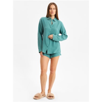 Комплект домашний женский (рубашка, шорты) KAFTAN Basic размер 44-46, зеленый