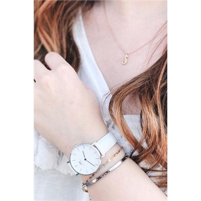 Reloj de cuarzo de piel Petite Bondi - Blanco y plateado