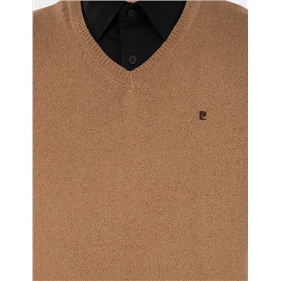 Camel Melange Slim Fit V-образный свитер с V-образным вырезом Базовый трикотажный