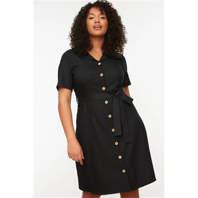 Black Bell Butting Buttoned Midi Big Size Платье TBBSS22AH0079