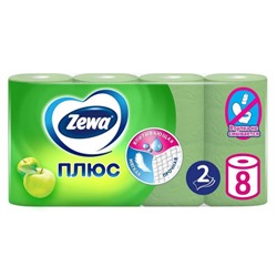 Туалетная бумага Zewa (Зева) Плюс Яблоко, 2-х слойная, 8 рулонов