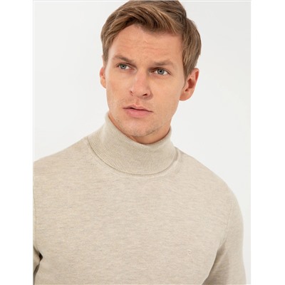 Песчанный меландж Slim Fit Fisherman воротник базовый трикотажный свитер