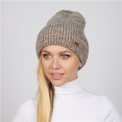 Шапка Женская Flioraj Коричневая с люрексом и отворотом 3104FJ кофе