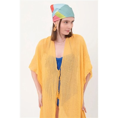 Женское длинное хлопковое кимоно горчичного цвета, парео Pr11200