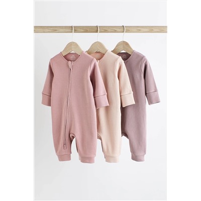 Baby Two Way Zip Footless Sleepsuits 3 Pack (0mths-3yrs)