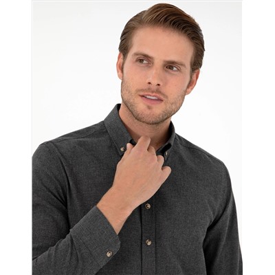 Антрацит Slim Fit рубашка с длинным рукавом