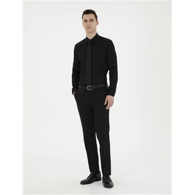 Black Slim Fit Basic рубашка с длинным рукавом