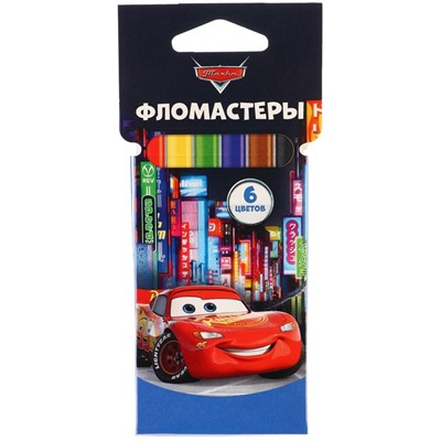 Фломастеры 6 цветов, вентилируемый колпачок «Тачки»