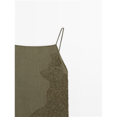 Linen blend midi dress with embroidery detail