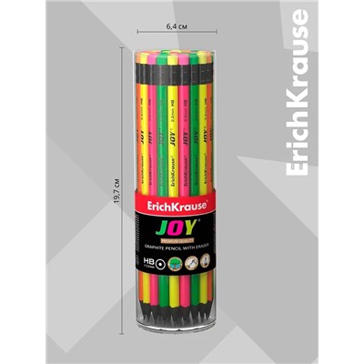 Карандаш чернографитный ErichKrause "JOY", HB, грифель d=2.2 мм, пластик, круглый, в тубусе, неон микс