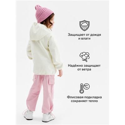 Ветровка демисезонная для девочек MINAKU из Softshell на флисе, непромокаемая, светло-серая, рост 128 см