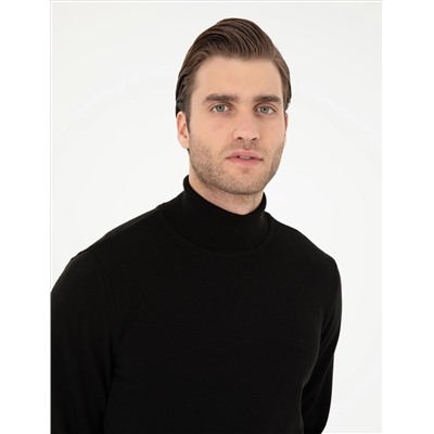 Black Slim Fit Fisherman воротниц Основной вязаный свитер