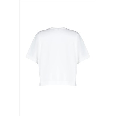 Ecru 100 %Cotton Cut and Slip Подробный негабаритный/повседневная режущая вязаная футболка Twoss24ts00027