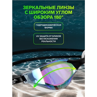 Очки для плавания ONLYTOP, с зеркальным покрытием, беруши, набор носовых перемычек, цвет чёрный