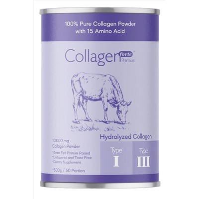 Коллагеновый порошок Collagen Forte Platinum 500 г, 100% чистый, натуральный коллаген с двойным гидролизом пептидов (50 ПОРЦИЙ)