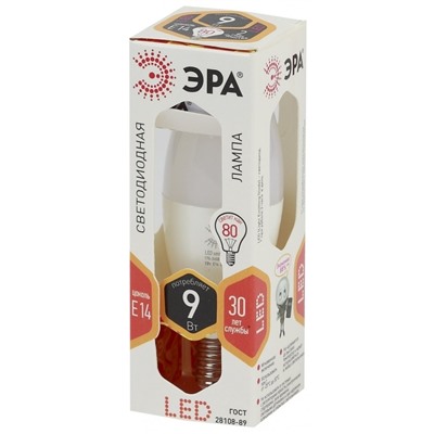 Нарушена упаковка.   Светодиодная лампа E14 9W 2700К (теплый) Эра LED B35-9W-827-E14 () Б0027969